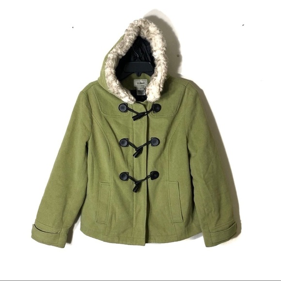 L.L. bean Wool Lined Hooded Jacket Small Women’s Chartreuse Green Coat - Picture 1 of 7